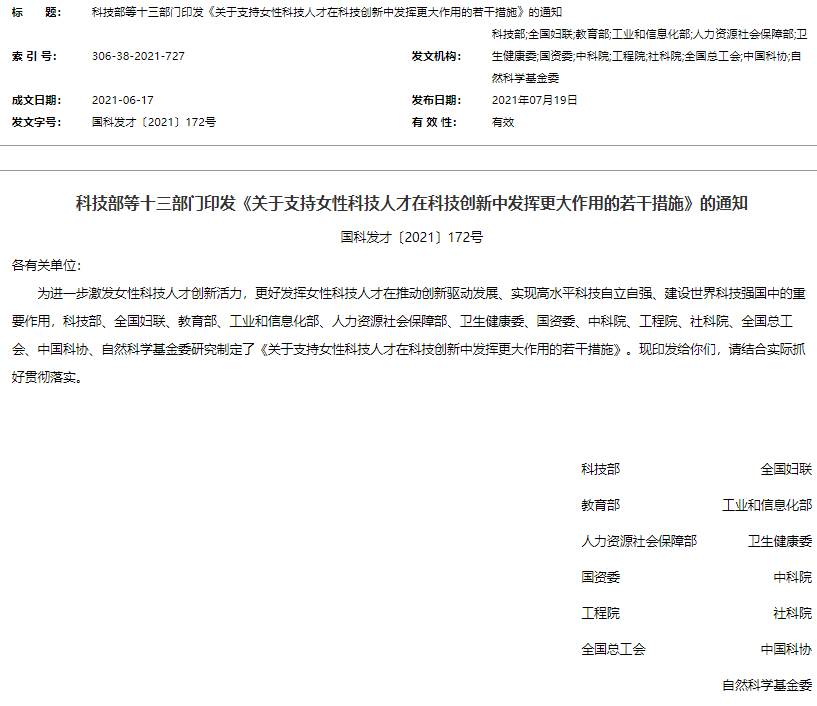 十三部门发文支持女性科技人才发展！具体内容一览