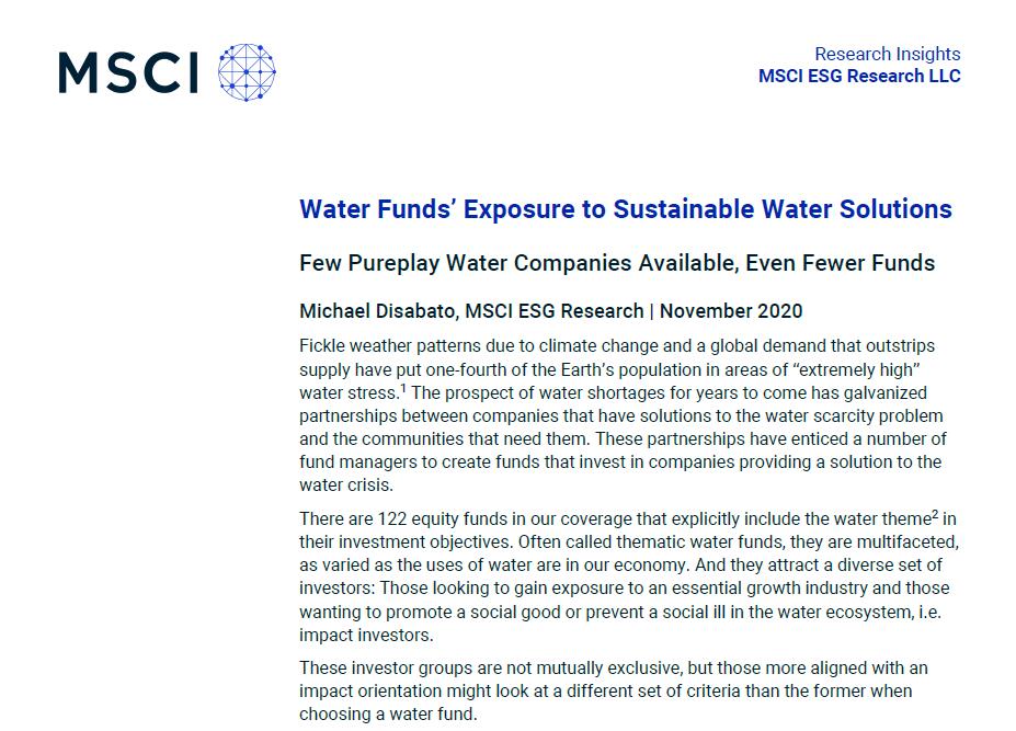 水资源基金投资：美国6家公司的可持续水收益投资超过50%