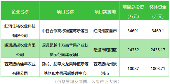 2020年培育绿色食品产业龙头企业种植养殖投资奖补名单