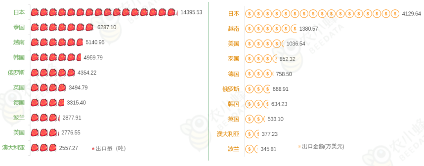 我国草莓主要出口销往地