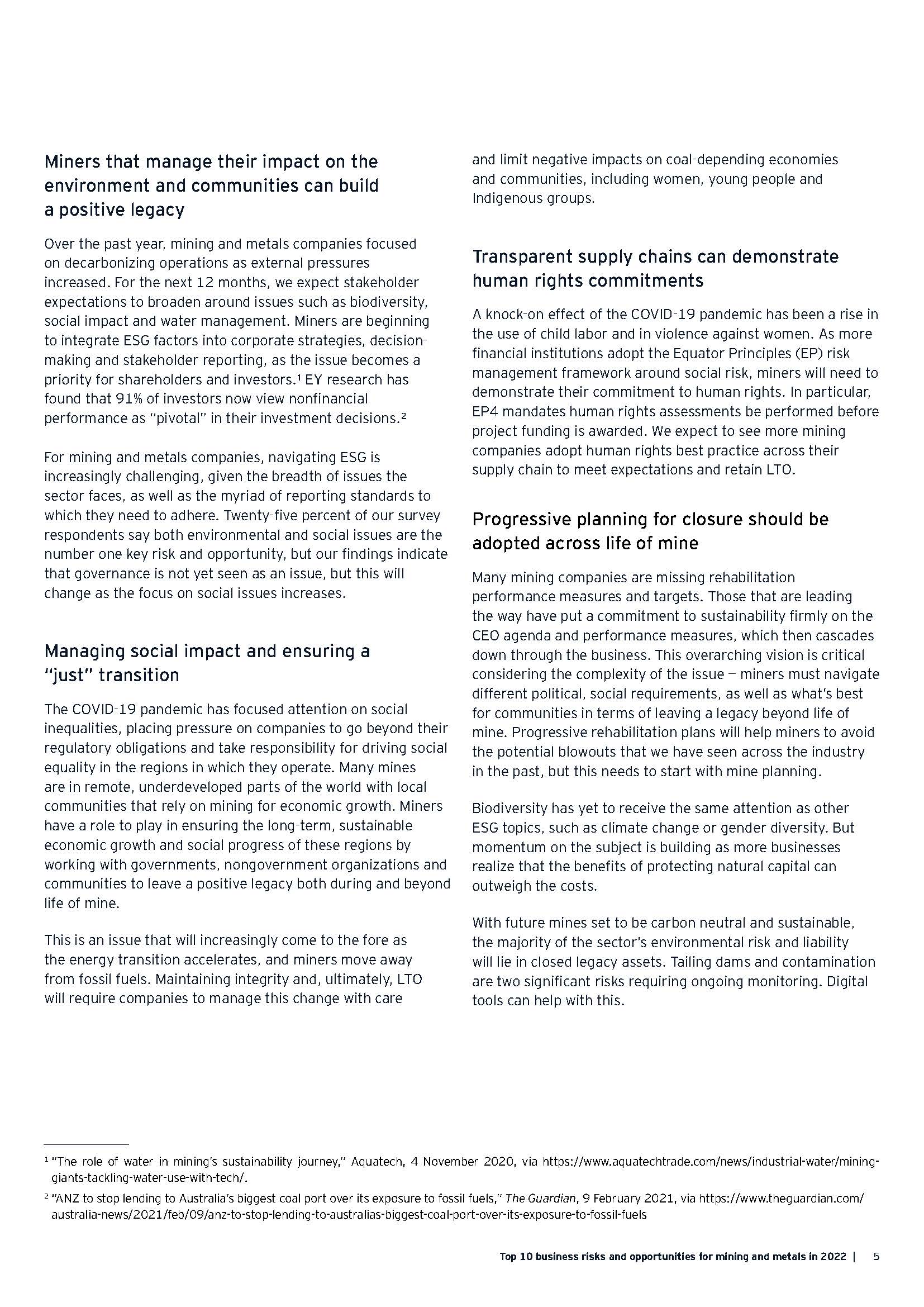 采矿及金属行业面临的业务风险