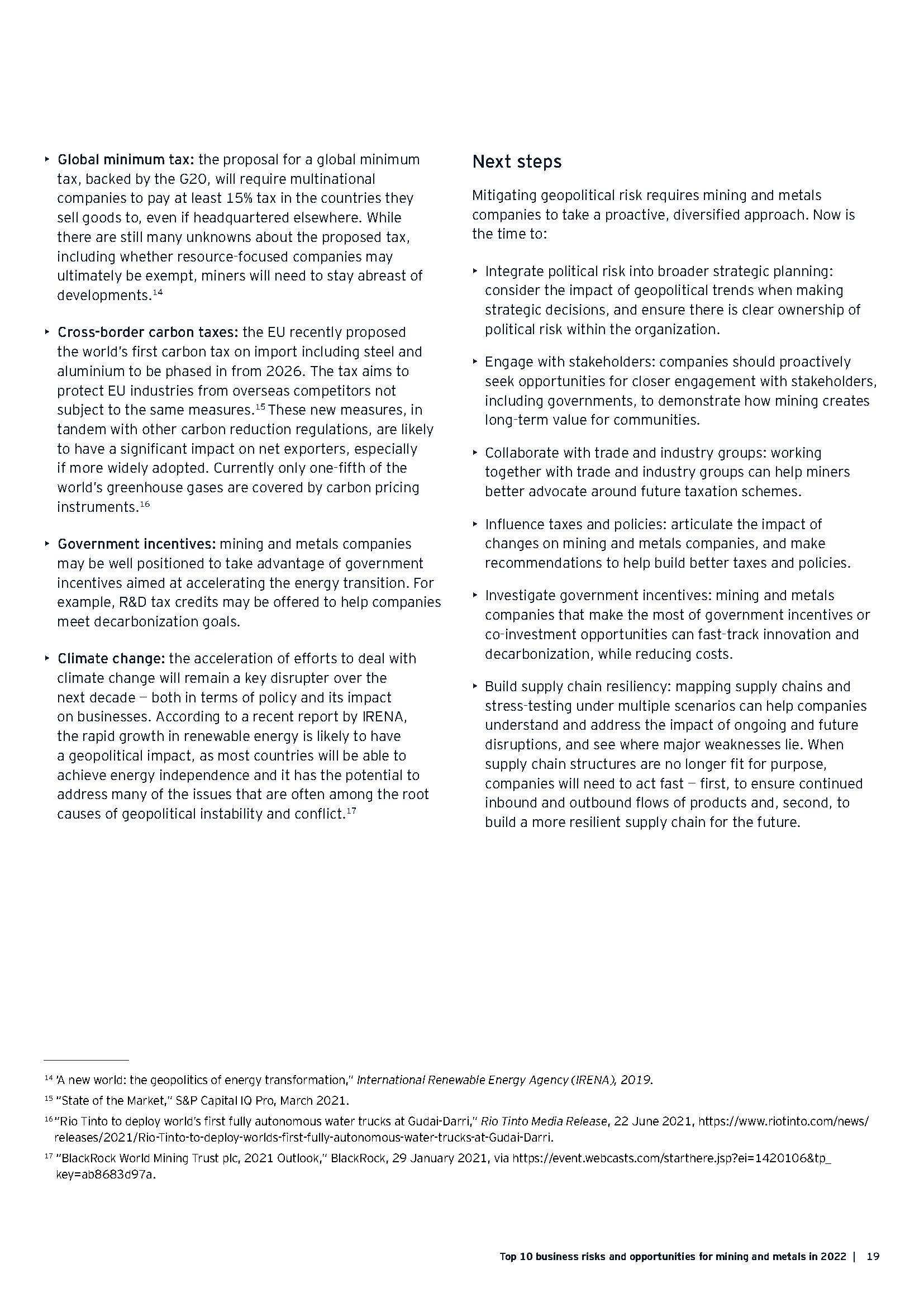 采矿及金属行业面临的业务风险