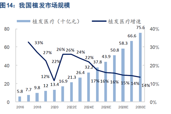 我国植发市场规模