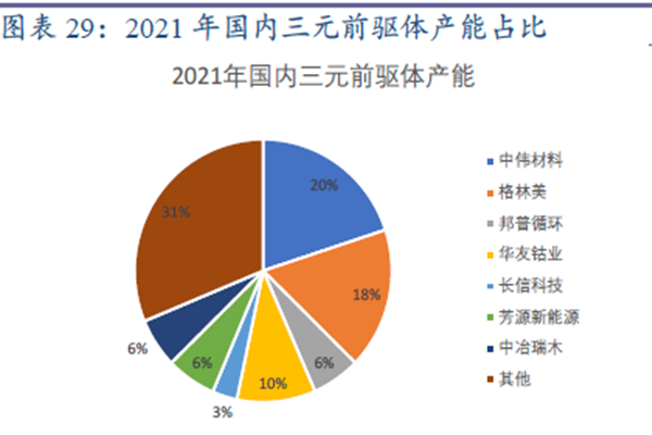 2021 年国内三元前驱体产能占比