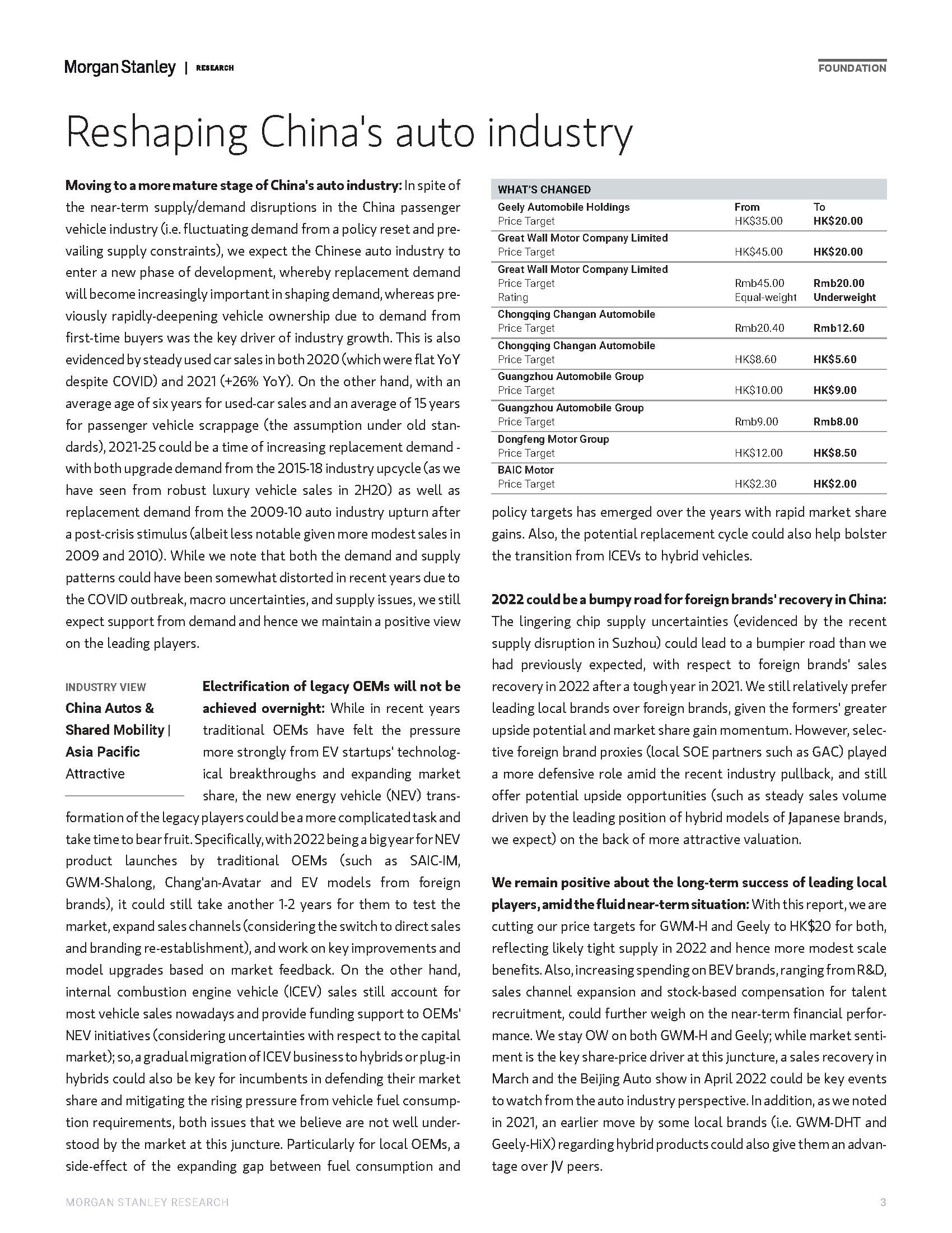 摩根士丹利中国汽车行业