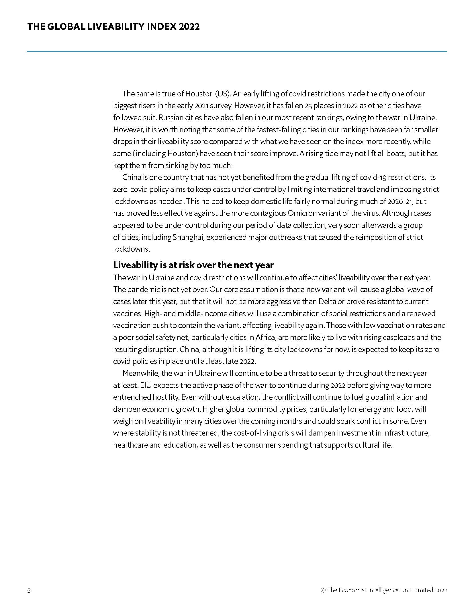 全球宜居城市指数报告